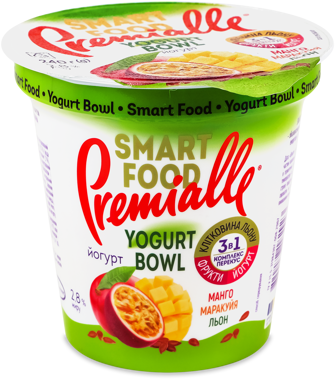 Йогурт "Premialle" Smart Food манго/маракуйя/льон 2,8% 240г ст