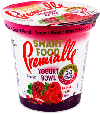 Йогурт "Premialle" Smart Food малина/гранат/льон 2,8% 240г ст