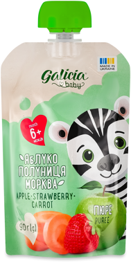 Пюре "Galicia" яблуко-полуниця-морква 90г д/п