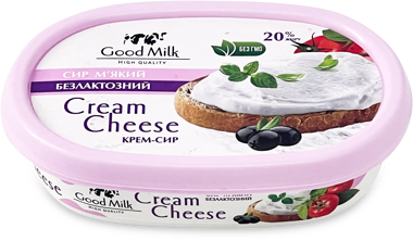 Сир м’який "Крем-сир" 20% безлактоз. 135г к/у /Good Milk/