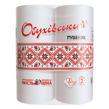 Рушники целюлозні 2-шарові 2рулони білий /Обухівська/