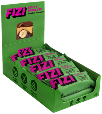 Батончик у шок глазурі "Hazelnut+caramel" 45г /FIZI/