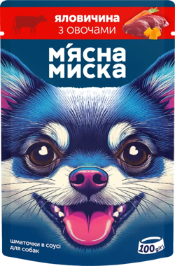 Корм "М'ясна миска" д/собак шмат в соусі з ялович/овочами 100г 