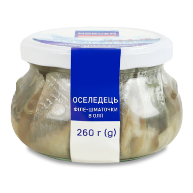 Оселедець філе-шматочки в олії с/б 260г /Norven/