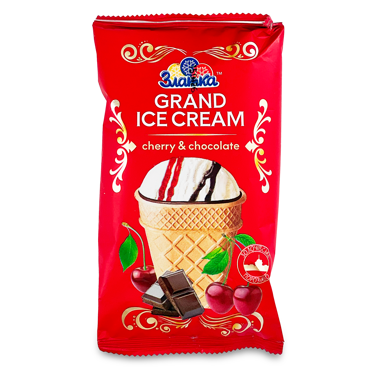 Морозиво "GRAND ICE CREAM ВИШНЯ-ШОКОЛАД" 85г /Златка/